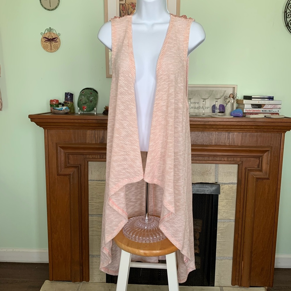 Living Doll Asymmetrical Peach Thin Cardigan